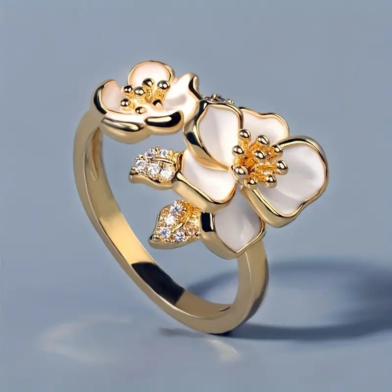 Timeless White Enamel Flower Gold Ring