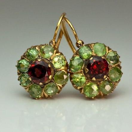 Timeless Rounded Green & Red Crystal Earrings
