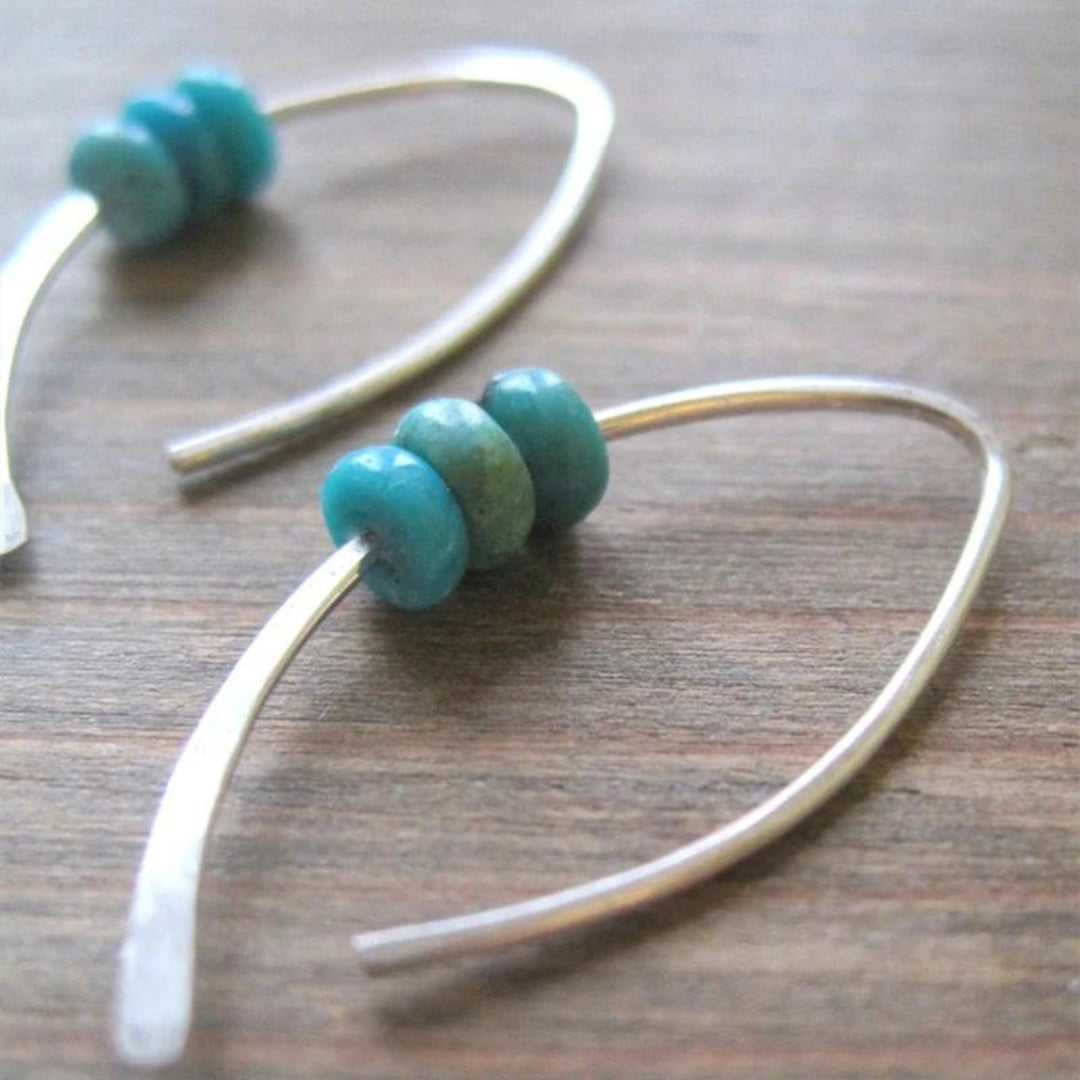 Boho Wavy Earrings with Turquoise Stones