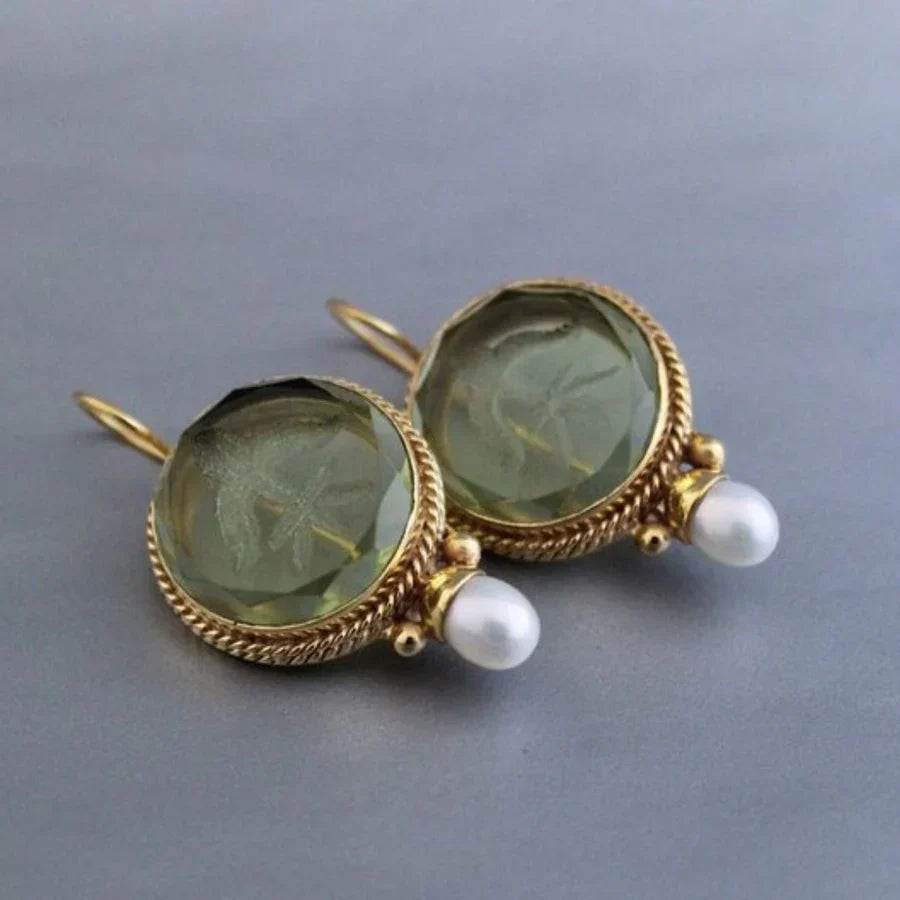 Timeless Rounded Green Stone Pearl Earrings