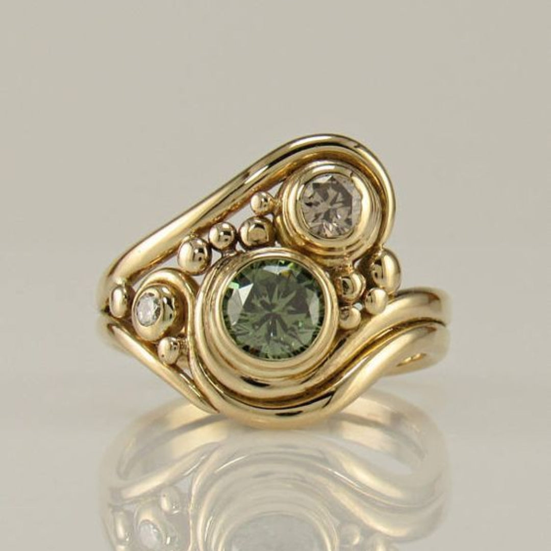 Stylish Golden Green Zirconia Ring
