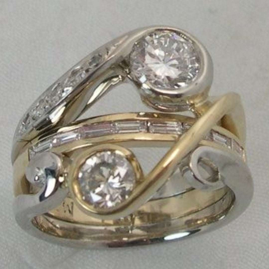 Trendy Inlaid Zirconia Gold & Silver Ring
