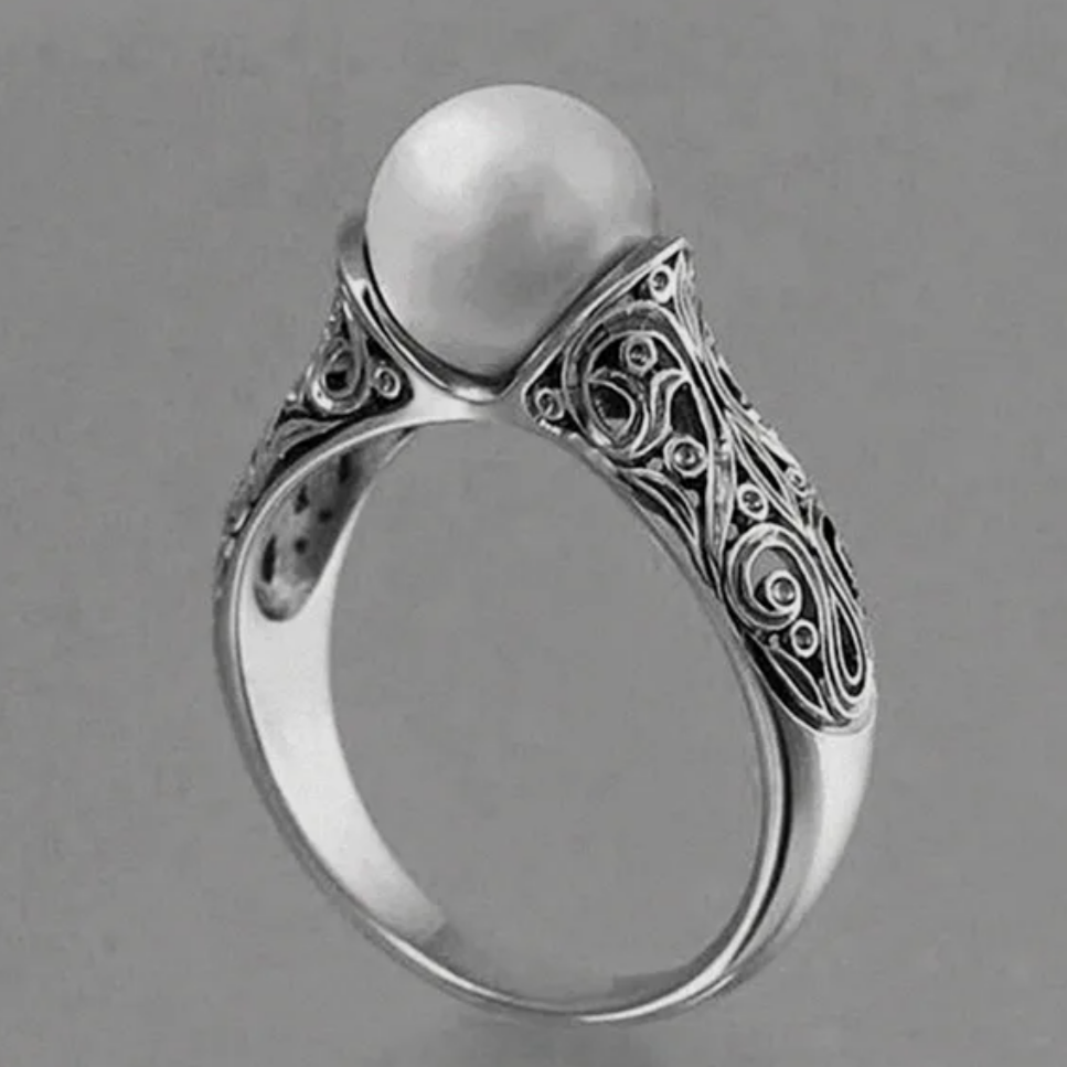 Sleek Silver Pearl Ring