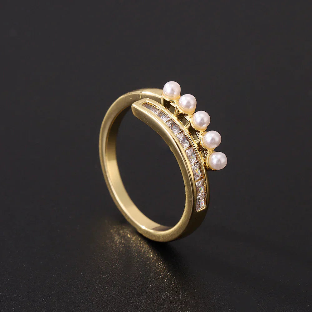Stylish Open Zirconia & Pearl Ring