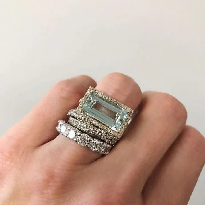 Timeless Silver Turquoise Glass Ring Set