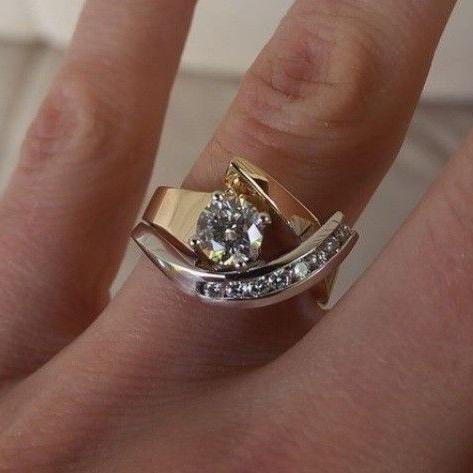 Stylish Irregular Gold & Silver Zirconia Ring