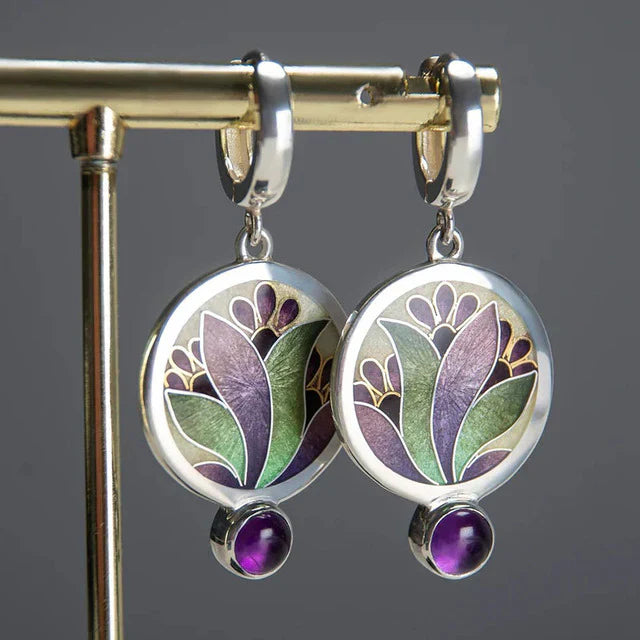 Classic Boho Earrings with Purple Crystals