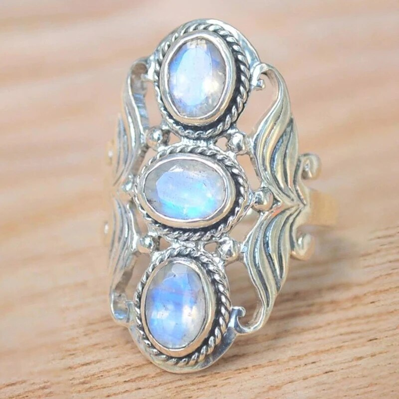 Elegant Triple Moonstone Ring