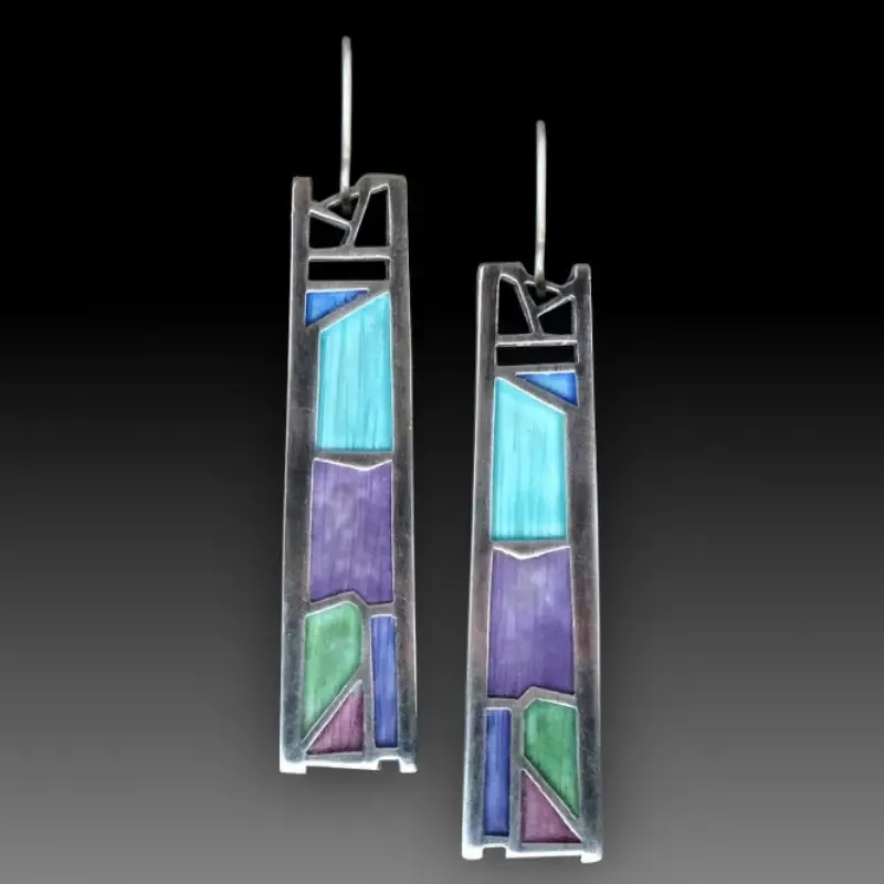 Trendy Blue Enamel Rectangular Earrings