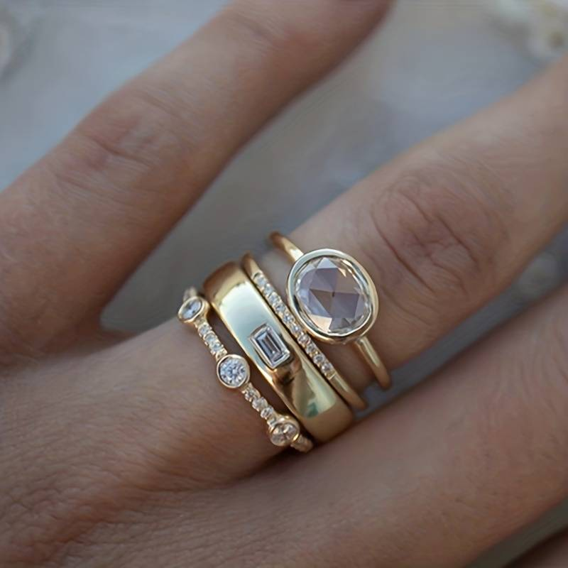 Elegant Gold & Zirconia Ring Set