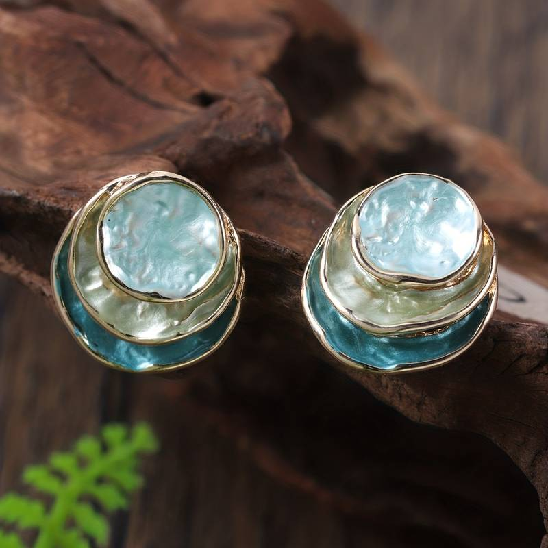 Elegant Handpainted Multi Layered Rounded Earrings