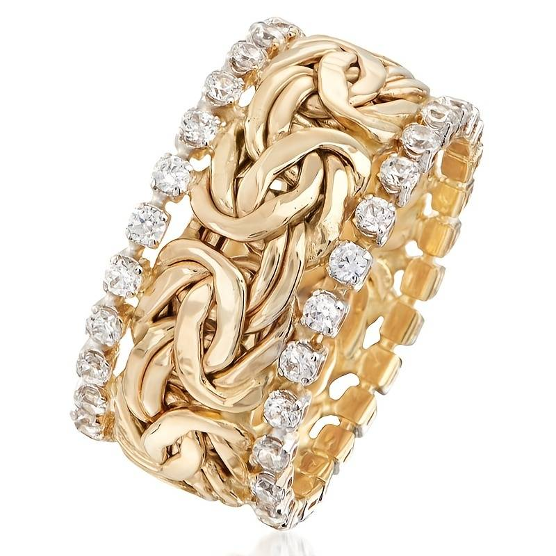 Stylish Gold Braided Zirconia Ring