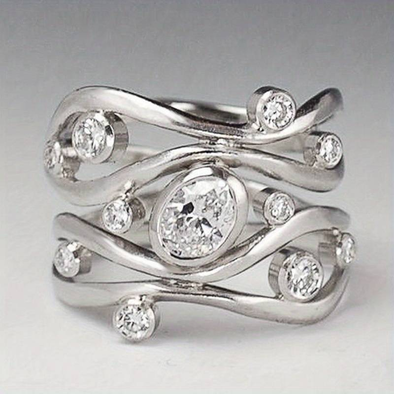 Stylish Silver & Zirconia Irregular Ring