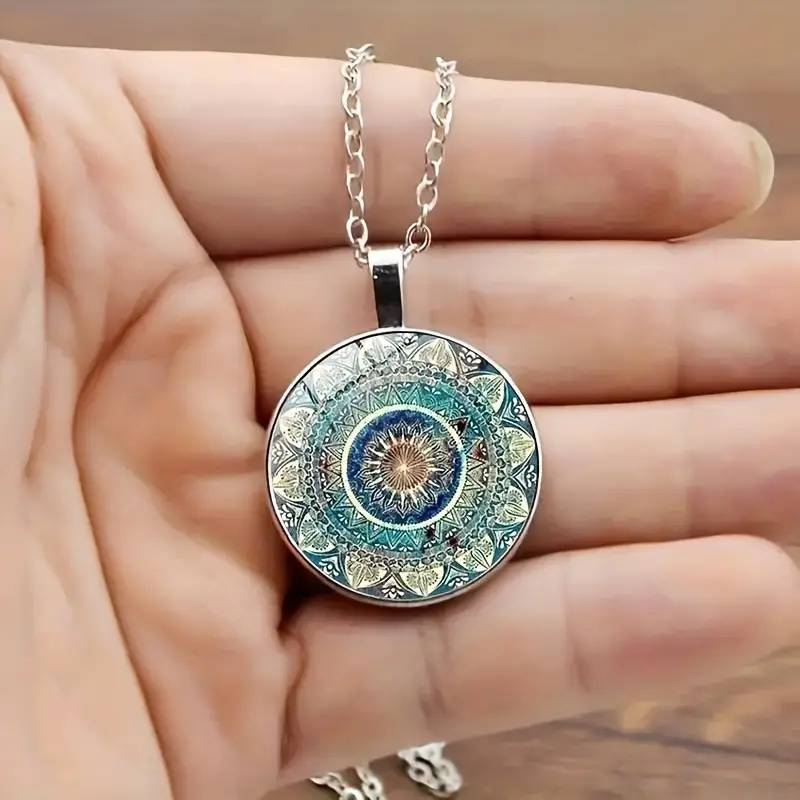 Timeless Rounded Blue Mandala Necklace