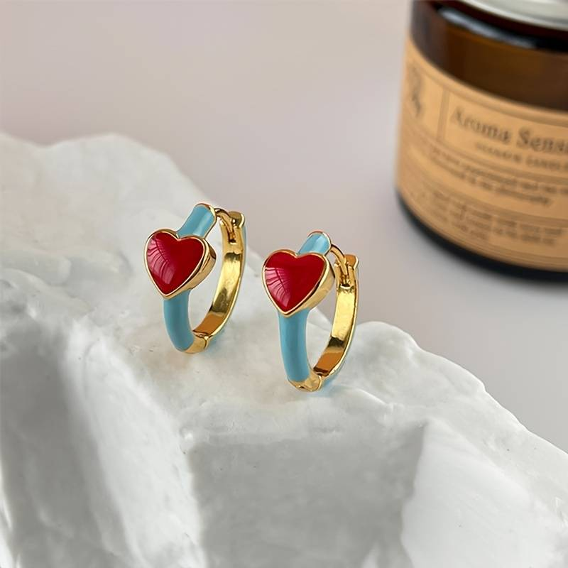 Stylish Red Heart Enamel Earrings