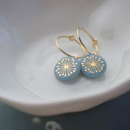 Classic Blue Rounded Dandelion Earrings
