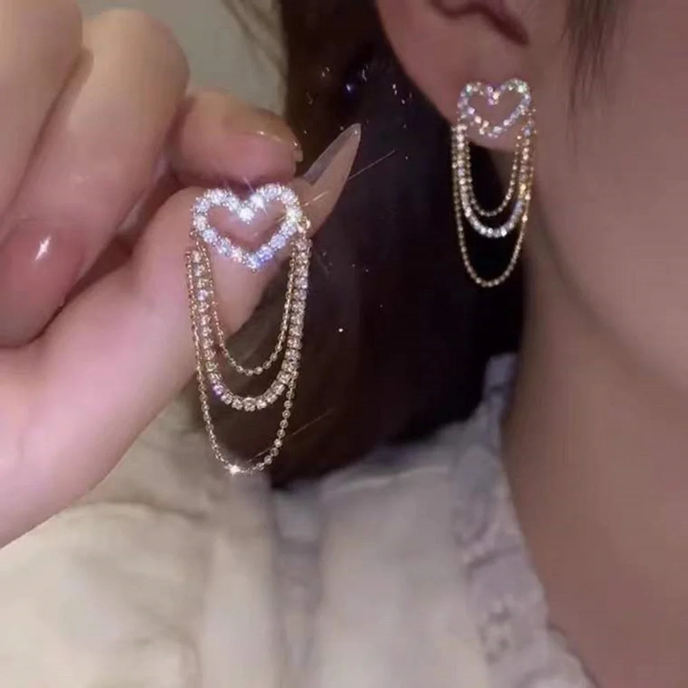 Trendy Bright Dangling Heart Earrings