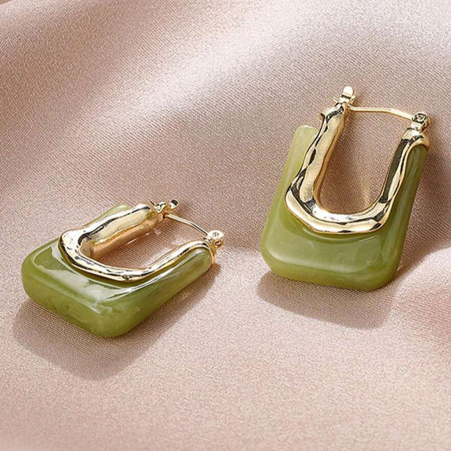 Timeless Green Enamel Gold Earrings