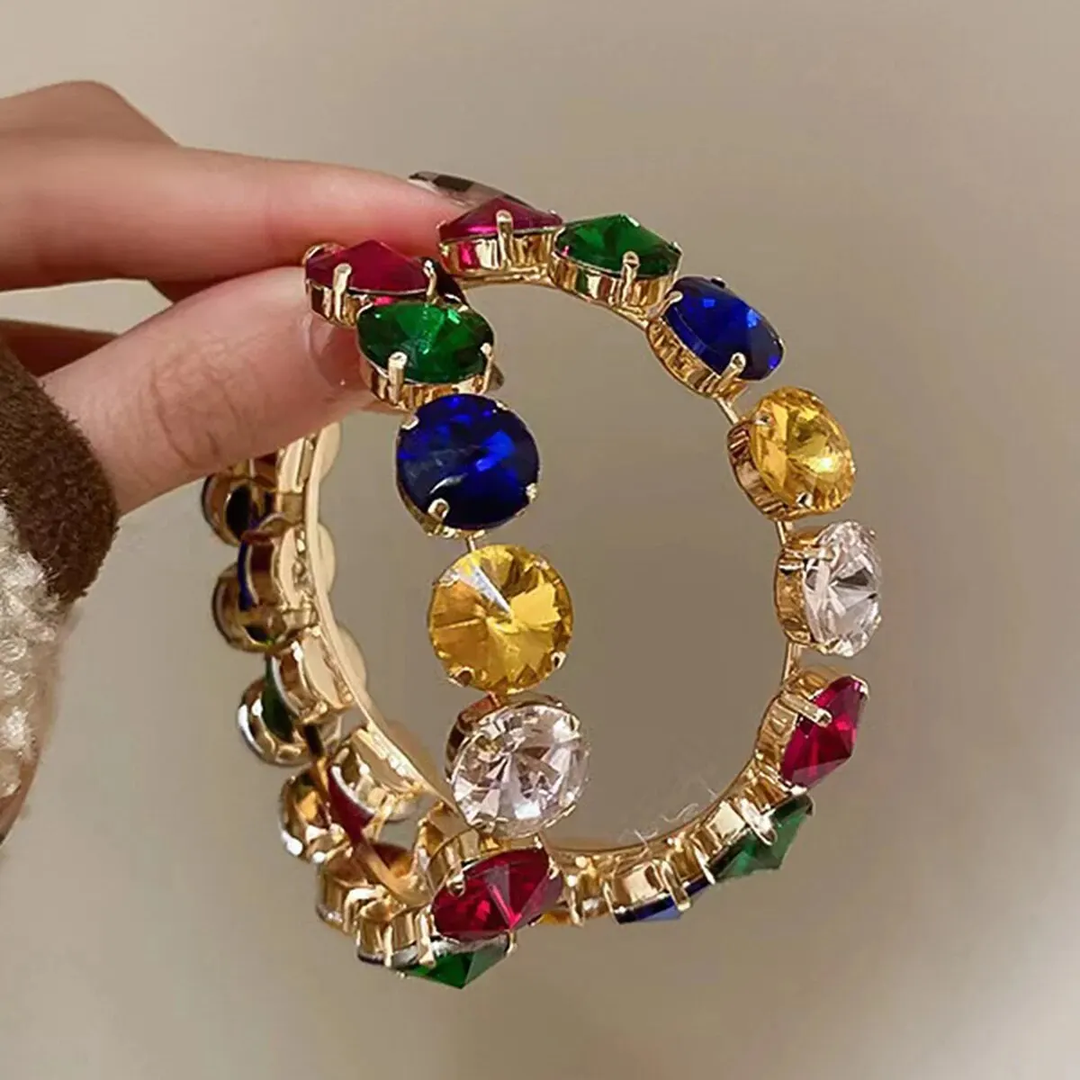 Stylish Colorful Crystals Hoop Earrings