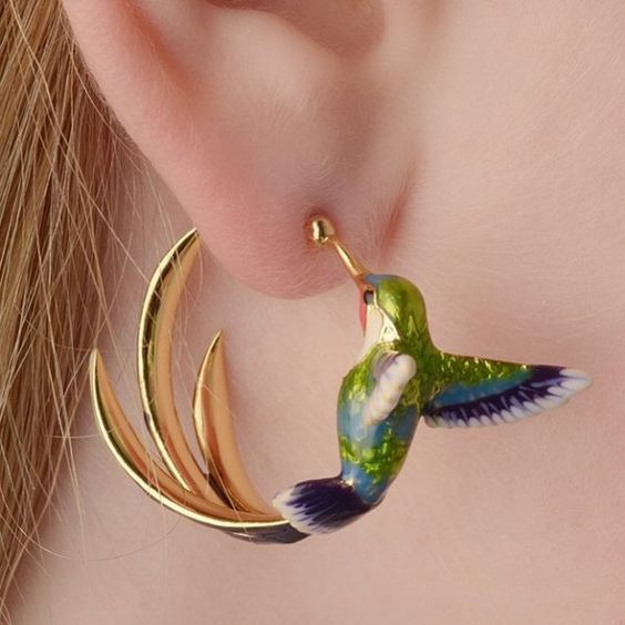 Trendy Enamel Hummingbird Hoop Earrings