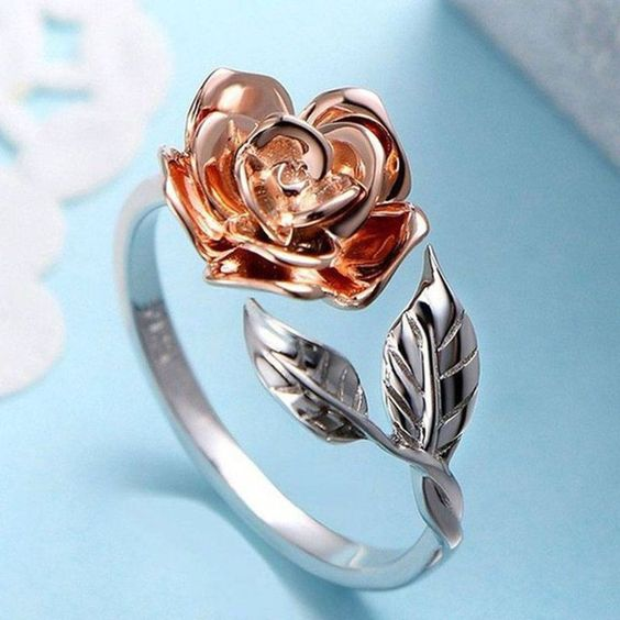Stylish Orange Rose Silver Ring