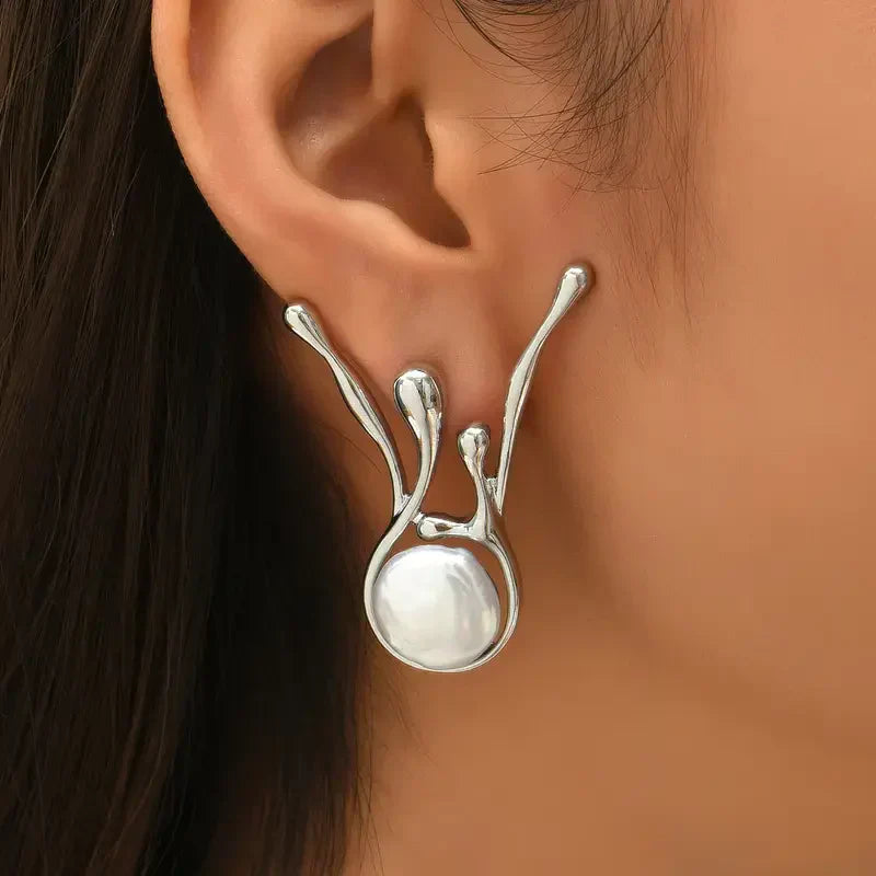Elegant Irregular Silver Pearl Earrings