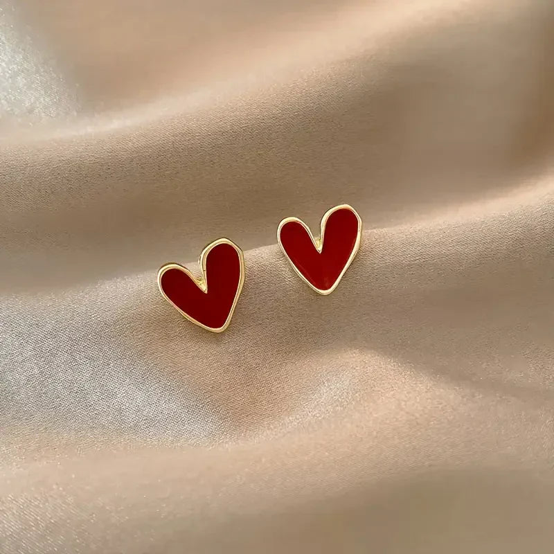 Timeless Red Heart Gold Earrings