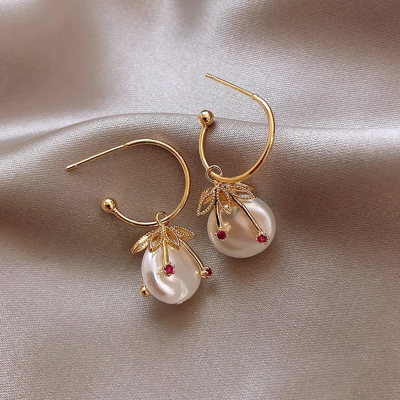 Timeless Gold & Pearl Cherry Earrings