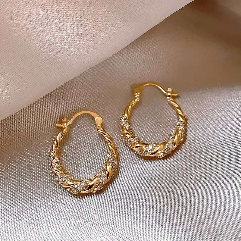 Gold Stylish Braided Sparkle Earrings