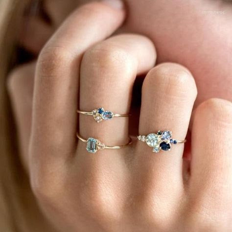 Trendy Blue Glass Ring Set