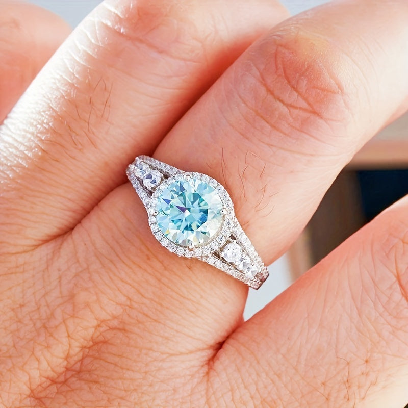 Trendy Blue Moissanite Ring
