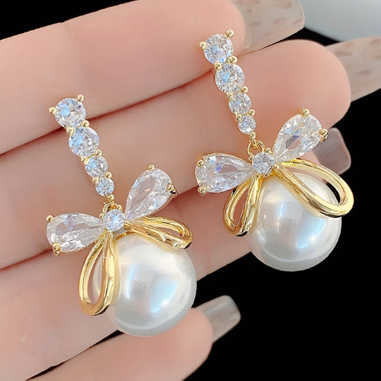 Stylish Imitation Pearl Bow Earrings