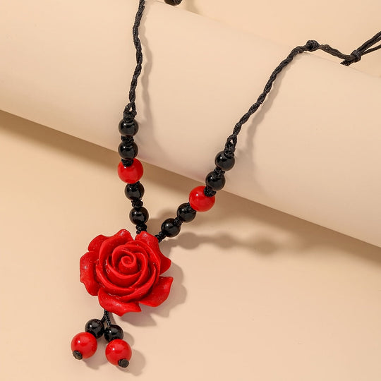 Classic Elegant Resin Rose Flower Pendant Necklace