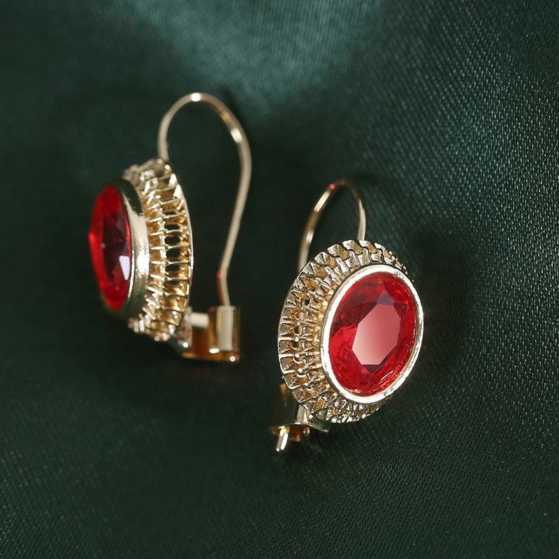 Timeless Oval Red Zirconia Earrings