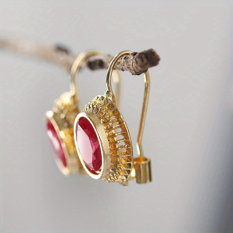Timeless Oval Red Zirconia Earrings