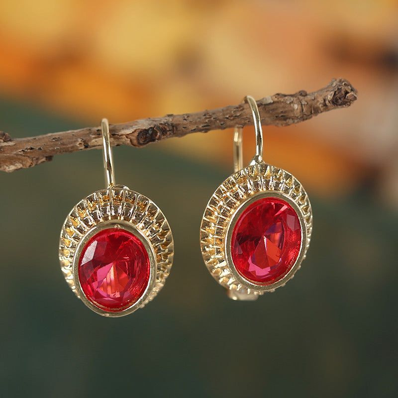 Timeless Oval Red Zirconia Earrings