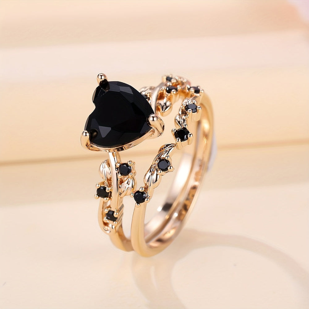 Modern Black Heart Cubic Zirconia Ring