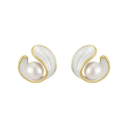 Elegant White Opal Earrings with Pearls in Gold
