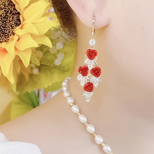 Timeless Rose Tassel Drop Earrings
