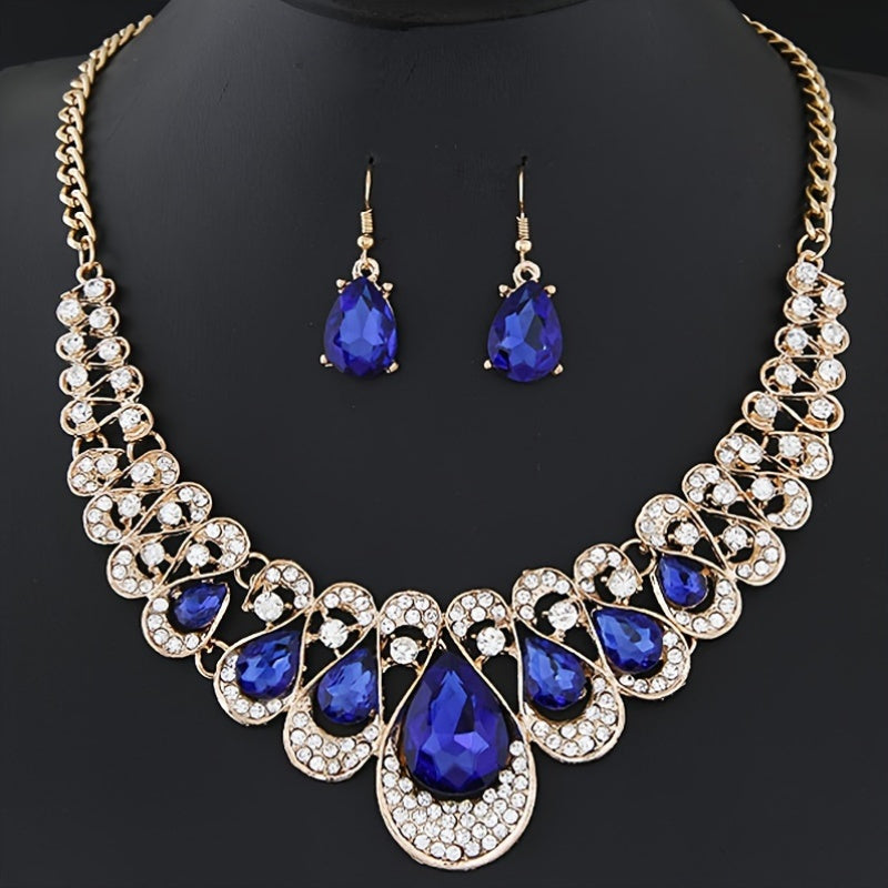 Stylish Gemstone Collar Necklace & Earrings Set