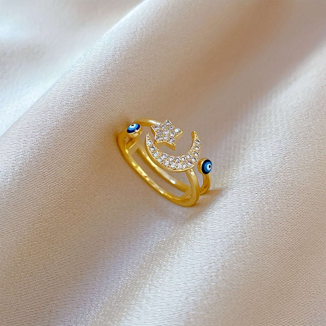 Adjustable Star & Crescent Open Ring