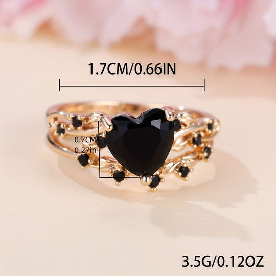 Modern Black Heart Cubic Zirconia Ring