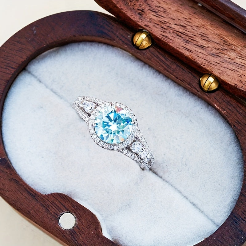 Trendy Blue Moissanite Ring