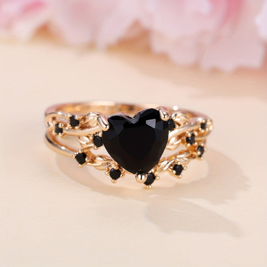 Modern Black Heart Cubic Zirconia Ring