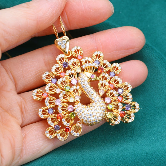 Elegant Peacock-Inspired PeaRooster Pendant Necklace