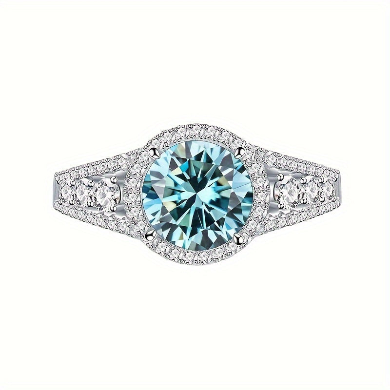 Trendy Blue Moissanite Ring