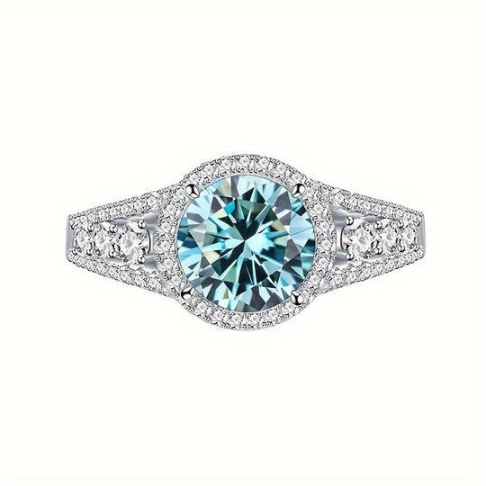 Trendy Blue Moissanite Ring