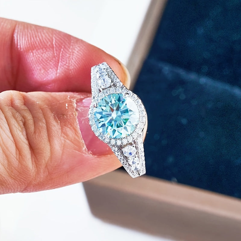 Trendy Blue Moissanite Ring