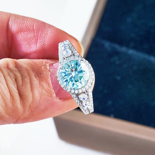 Trendy Blue Moissanite Ring