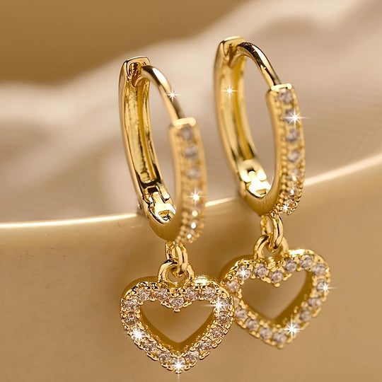 Sparkling Heart Pendant Hoop Earrings